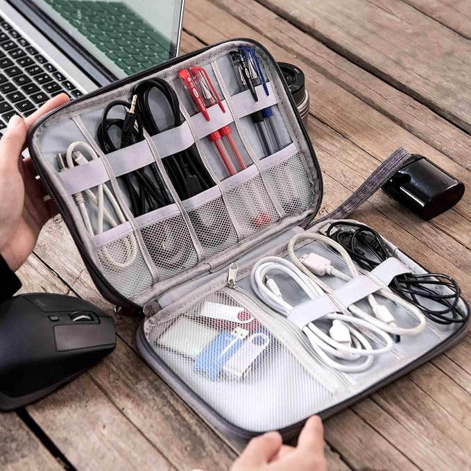 SELLYFELLY Travel Electronics Organizer Portable Cable Organizer Bag for Storage Electronic Accessories Case for Cord,Phone,Charger,Flash Drive (Gray)