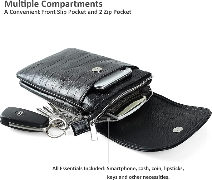 befen Genuine Leather Small Crossbody Bags for Women Cell Phone Bag Cross Body Purses,Silver Zipper