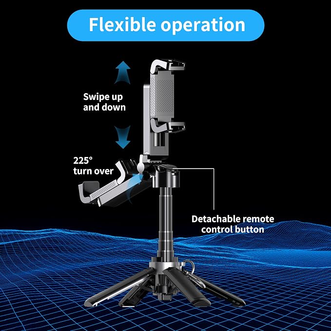 Mini Selfie Stick Tripod Stand for iPhone ，6-Section Adjustable Height Extension (12-42cm)，10 Meter Remote One Click Control ，Suitable for Travel/Live Streaming/Outdoor Multiple Scenes