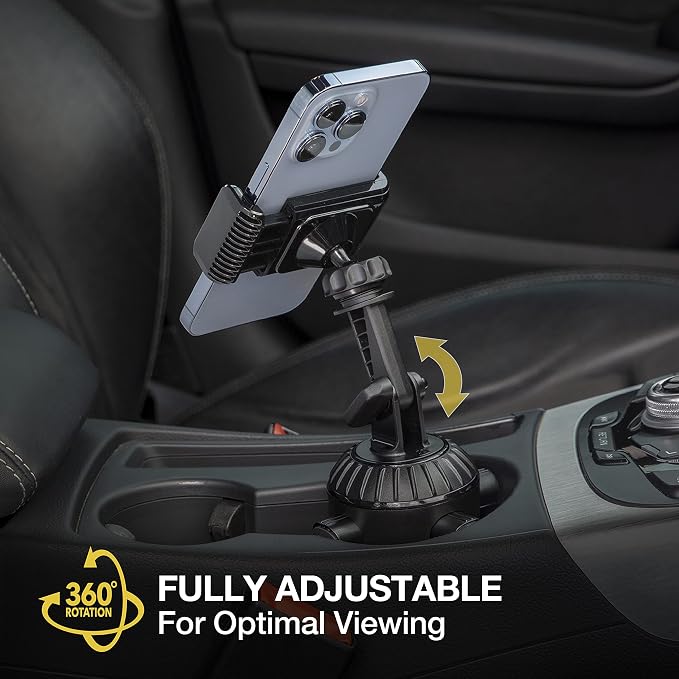 Scosche UHCUP2M-SP1 Universal Cup Phone Holder Mount with Adjustable Arms and Adjustable Base, Expands to Fit Cupholder, 360 Degree View Rotation