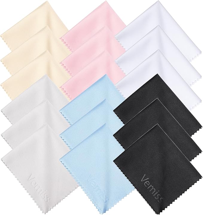 Vemiss 6 Pack Microfiber Glasses Cleaning Cloth, Wipes Lens Eyeglasses & Screens - Reusable, Portable with Keychain & Pouch - Sunglasses, Jewelry, Phone Cleaner Cloth (Color 1)