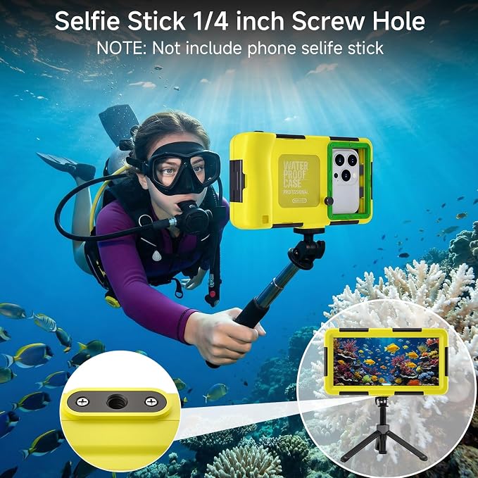 Underwater Phone Case for Snorkeling, [50ft/15M] Professional Deep Diving Waterproof Phone Case for iPhone 17-7 Pro/Pro Max/Plus/Mini, 16/17E, SE 2/3, Galaxy S10-S25 Plus/Ultra, A21-A56 [Yellow]