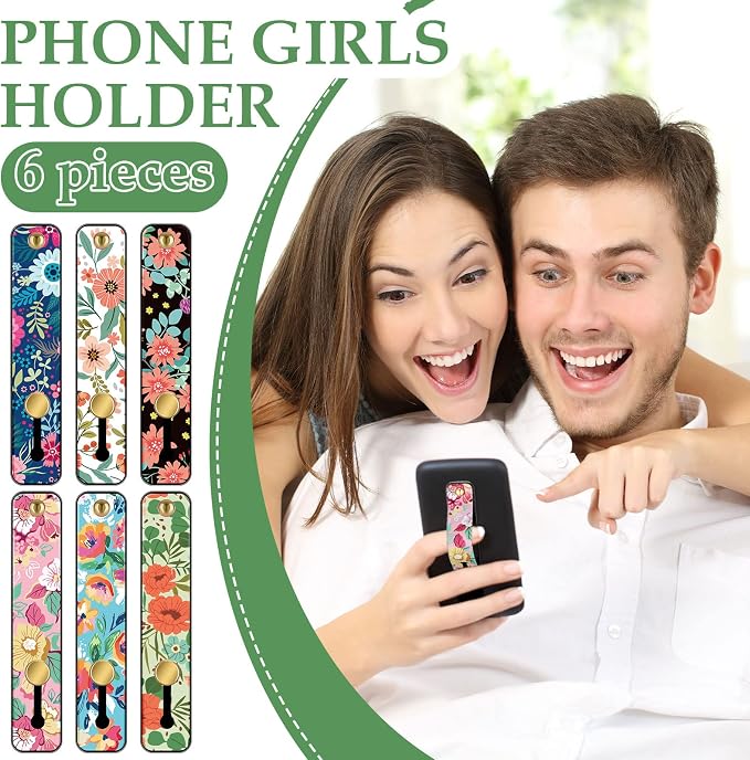 Weewooday 6 Pieces Phone Grip Holder Cell Phone Grip Strap Telescopic Finger Strap Stand Universal Finger Kickstand for Most Smartphones(Floral Color)