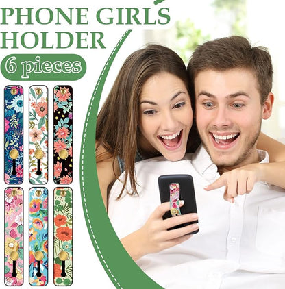 Weewooday 6 Pieces Phone Grip Holder Cell Phone Grip Strap Telescopic Finger Strap Stand Universal Finger Kickstand for Most Smartphones(Floral Color)
