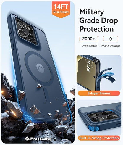 FNTCASE for Motorola Edge 2026 Case, Fit for Magsafe, Screen Protector Blue | Translucent Matte Magnetic Back, 14FT Military Grade Drop Protection, Shockproof Protective Phone Cover, Blue