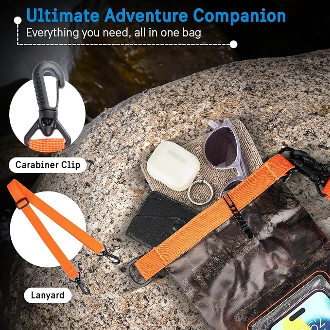 Pelican Marine IP68 Waterproof Dry Bag 2L - Roll Top Waterproof Backpack w/Phone Case/Pouch - Boating & Kayak Accessories - Essentials for Camping Swimming Beach Fishing Rafting Travel - Hunter Camo