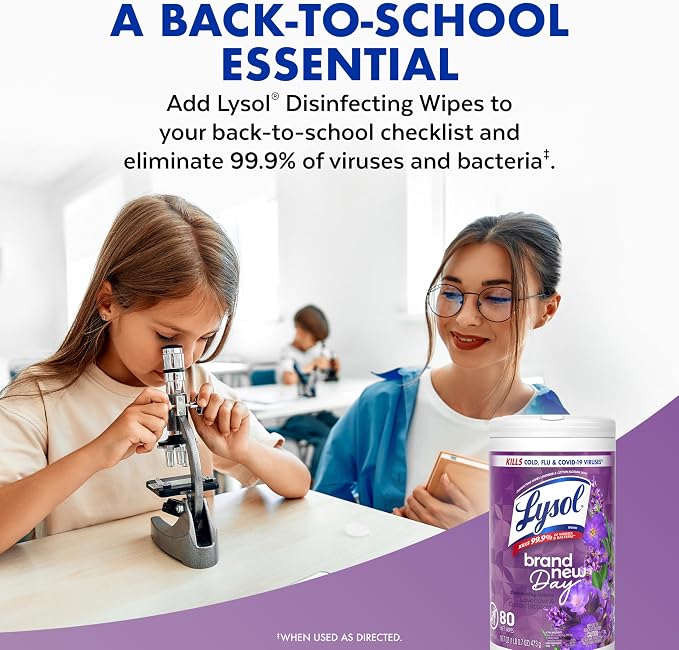 Lysol Disinfectant Wipes, Multi-Surface Antibacterial Wipes For Disinfecting, Dorm Room Essentials, Cleaning Supplies for Home, Bathroom, Lavender & Cotton Blossom Scent, 80 Count