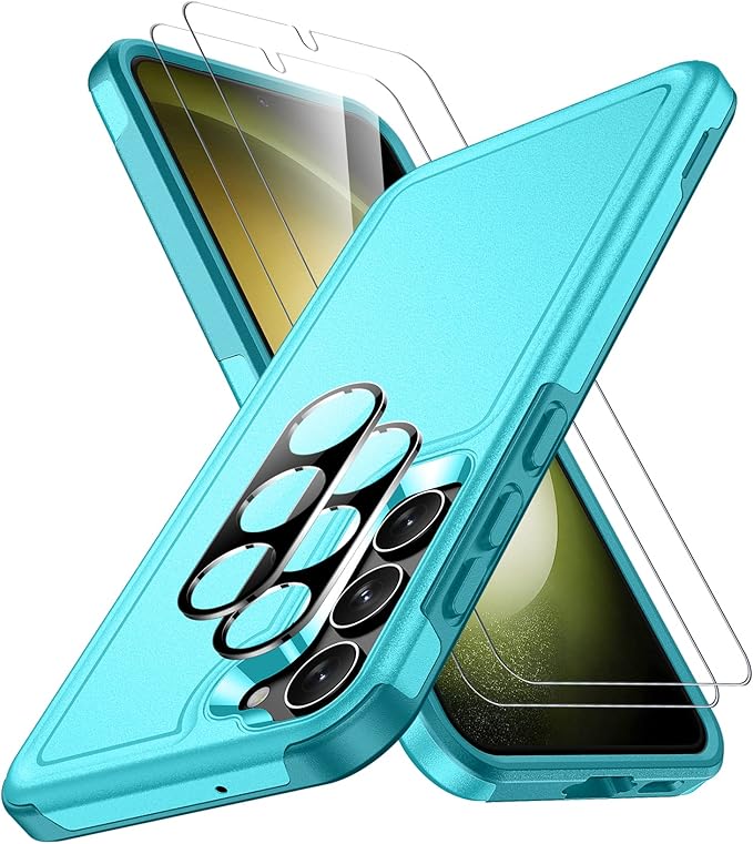 SPIDERCASE Designed for Samsung Galaxy S23 Case, [10 FT Military Grade Drop Protection], 2 Pack [Tempered Glass Screen Protector+Camera Lens Protector] Heavy Duty Shockproof Case, Light Blue