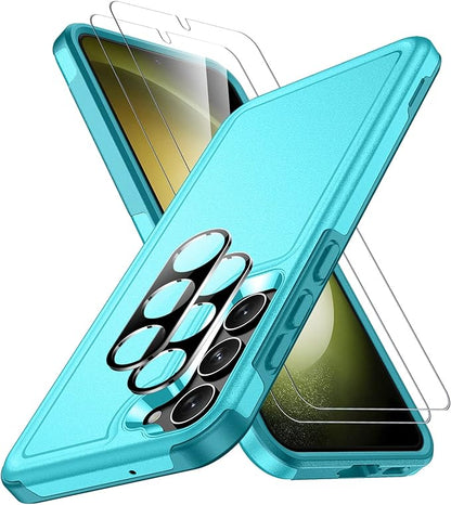 SPIDERCASE Designed for Samsung Galaxy S23 Case, [10 FT Military Grade Drop Protection], 2 Pack [Tempered Glass Screen Protector+Camera Lens Protector] Heavy Duty Shockproof Case, Light Blue