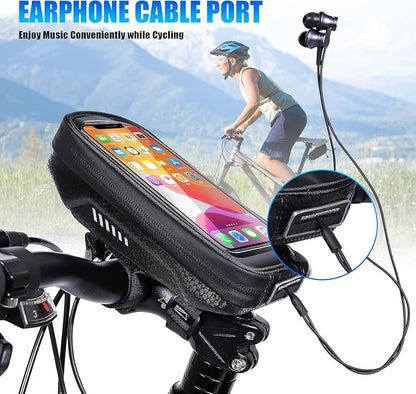 HUANLANG Bike Phone Mount Bag Bike Front Frame Top Tube Handlebar Bags Waterproof Bicycle Cell Phone Mount Case with Touch Screen Phone Holder for Bike Bag Shockproof,Bike Pouch for Phone Below 6.7"