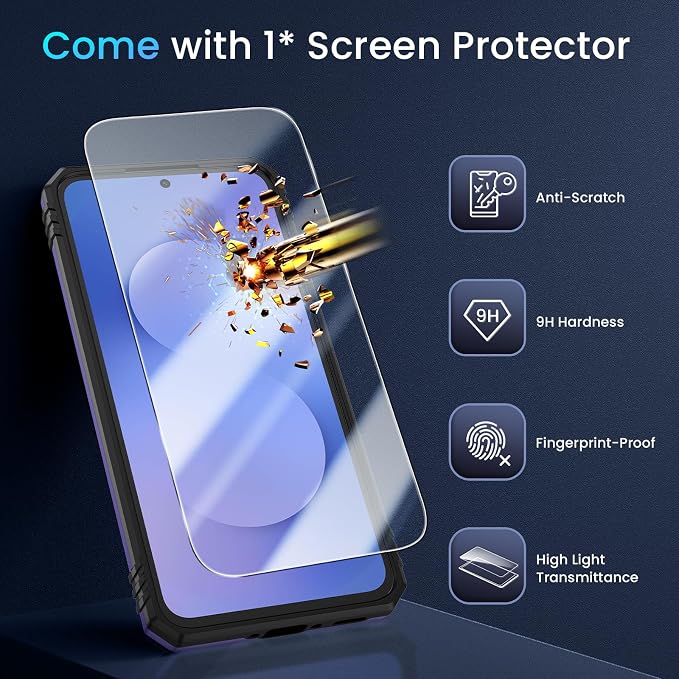 Caka for Samsung Galaxy S25 FE Case [HD Screen Protector] [Full Camera Lens Cover] [360°Rotated Kickstand Ring] [Heavy Duty Protection] Hard Rugged Protective Phone Cover for S25 FE - Purple