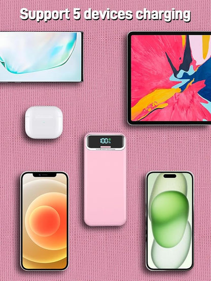 Nusyddy Portable Charger 20000mAh 22.5W w/Built-in Cables & Wall Plug Pink | 22.5W Fast Charging, High Capacity, LED Display, Charge 5 Devices at once, TSA Approved, Compatible with iPhone/iPad/Samsung