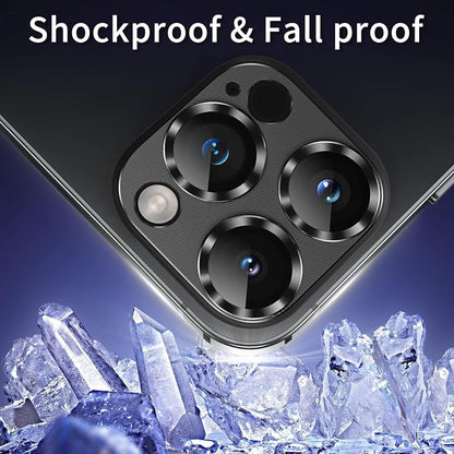 AFARER 2 Pack Camera Lens Protector for iPhone 15 Pro/15 Pro Max, Metal Camera Cover with 9H Tempered Glass Screen Protector Accessories,Drop Protection Len Cover-Grey