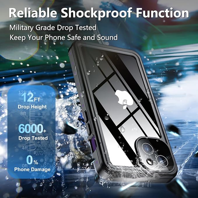SPIDERCASE for iPhone 13 Case Waterproof, Built-in Lens & Screen Protector, Full Heavy Duty Protection, 12FT Military Shockproof, Dustproof, Anti-Scratched Phone Case,Purple