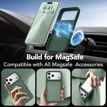 GONEZ Magnetic for iPhone 17 Pro Case, Compatible with MagSafe, [Screen Protector + Camera Lens Protector], Liquid Silicone Anti-Scratch Shockproof Protective Phone Case 6.3 inch, Army Green