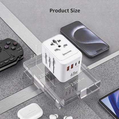 Realmade 45W International All-in-One Travel Adapter, 2C+2A GaN Tech White | All-in-one international power adapter, travel essential for US EU UK overseas trips