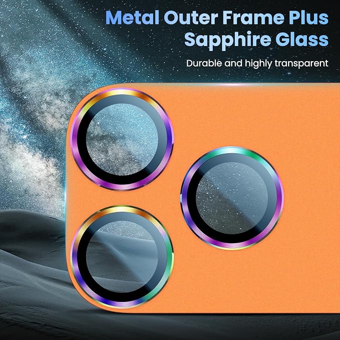 Uyiton for iPhone 17 Pro Max Camera Lens Protector, Not Easy to Break [Strong Adsorption][Case-Friendly] Metal Tempered Glass Rear Camera Screen Cover, Colorful Orange
