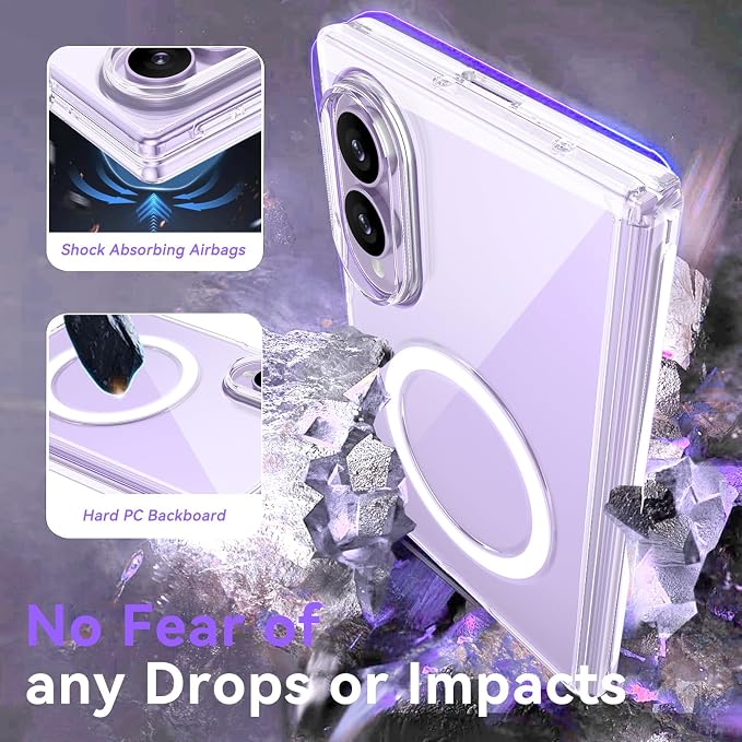BENTOBEN Magnetic for Samsung Galaxy Z Fold 8 Wide Case Clear [Full Body Hinge Protection] [Fit for Magsafe] Slim Thin Rugged Shockproof Protective, Anti-yellow Phone Cover for Fold8 7.6", Clear White