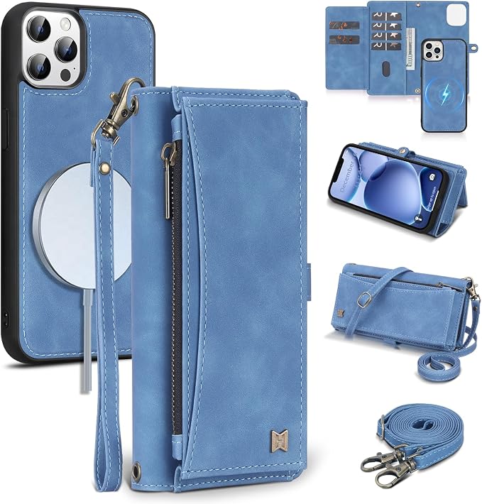 Wallet Case for iPhone 12 Pro Max with Card Holder/Crossbody Wallet/Strap| RFID Blocking | Magnetic | Kickstand | Detachable | PU Leather Phone Case for iPhone 12 Pro Max,6.7 in,Sky Blue