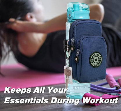 Gym Water Caddy with Phone Holder, Water Bottle Sleeve Bag with Pocket for Cards, Keys, Wallet, Gym Bottle Accessories for Men Women