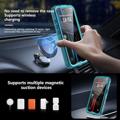 GOLDJU 2025 New Magnetic for iPhone 17 Pro Case-Waterproof, Built-in Screen & Camera Protector-IP68 Underwater Full Body 16FT Military Dropproof Shockproof Case for 17 Pro 6.3''- Blue