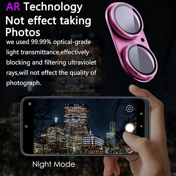 2 Pack Camera Lens Protector for iPhone 16/16 Plus,Metal AR Tempered Glass Rear Camera Screen Cover,Anti-Scratch,Strong Adsorption,Case Friendly, Easy to Install-Rose Red