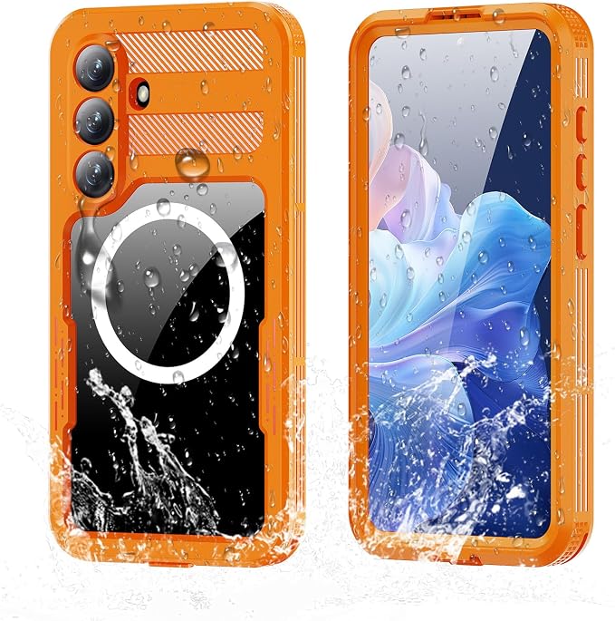 Guppy for Galaxy S26 Magnetic Waterproof Case, Built-in Screen Protector [IP68 Waterproof][14FT Military Drop Proof] 360° Full Body Protection Dustproof Shockproof Heavy Duty Rugged Case, Orange