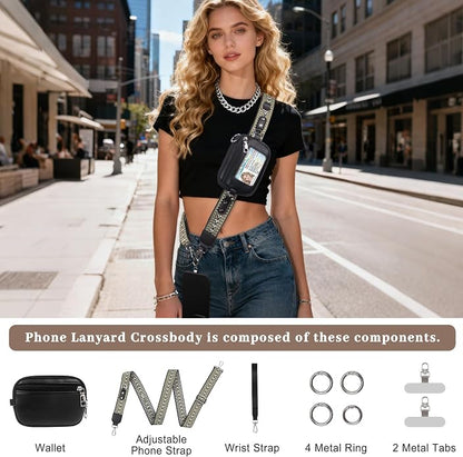 Clip and Go Cell Phone Pouch Lanyard Crossbody with Wallet | Adjustable Strap, Leather Purse Strap, Wrist Strap, For Women