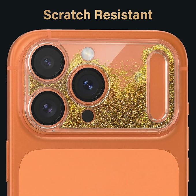 HANKN Quicksand Lens for iPhone 17 Pro Max Camera Lens Tempered Glass Protector, Ultra HD Clear 9H Hardness Anti-Scrach Dynamic Liquid Glitter Sand Cute Cover Strong Adsorption Case Friendly, Gold