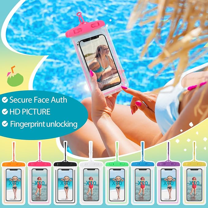 Abbylike 80 Pcs Universal Waterproof Phone Pouch Multicolor Waterproof Phone Case Dry Bag with Lanyard Glow in The Dark Outdoor Swimming Snorkeling Bag Beach Travel Must Haves for Smartphone up to 7''