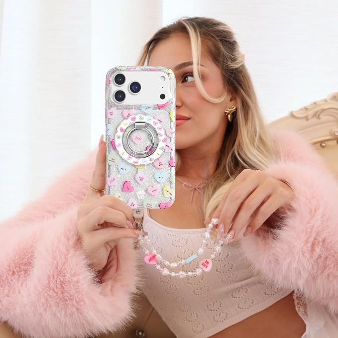 VELVET CAVIAR Compatible with MagSafe Phone Grip 2.0 | Cute Magnetic Ring Holder | Finger Loop Kickstand | Pop On Accessory for iPhone 17, 16, 15, 14, 13, 12 | Sweet Hearts