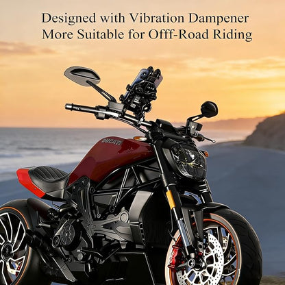 Motorcycle Phone Mount Holder with Vibration Dampener, Heavy Duty Bike Phone Holder, Anti-Shake Handlebar for Bicycle Bike Phone Holder Mount, Adjustable Fit 5.4-6.9'' Smartphone