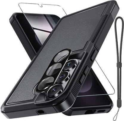 for Samsung Galaxy S26+ Plus Case with Screen Protector+Camera Lens Cover,Military Grade Heavy Duty Shockproof Phone Cover with Wrist Lanyard Strap for Samsung S26Plus,Black Matte