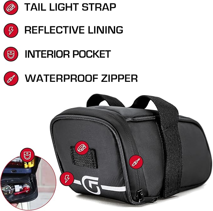 Cycle Factor Waterproof Bike Saddlebag Big Kahuna Under Seat Pouch for Mountain, Beach or Road Bikes - Fits Mobile Phones, Reflective Lining, Interior Pocket, Velcro Straps, High Shear Resistance