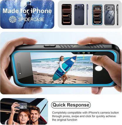 SPIDERCASE for iPhone 17 Pro Max Case Waterproof, Built-in Lens & Screen Protector, Full Heavy Duty Protection, 12FT Military Shockproof, Dustproof, Anti-Scratched Phone Case,Blue/Clear