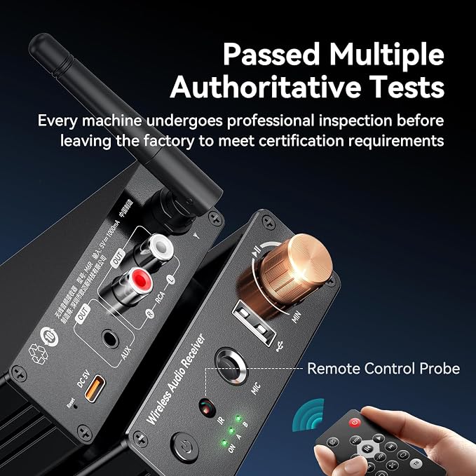 Bluetooth 6.0 Receiver, Bluetooth Audio Adapter with 3.5mm AUX RCA Cable, Wireless Audio Receive Old Stereo/Home Speakers/Wired Headphones/Home Audio Music Streaming Stereo System