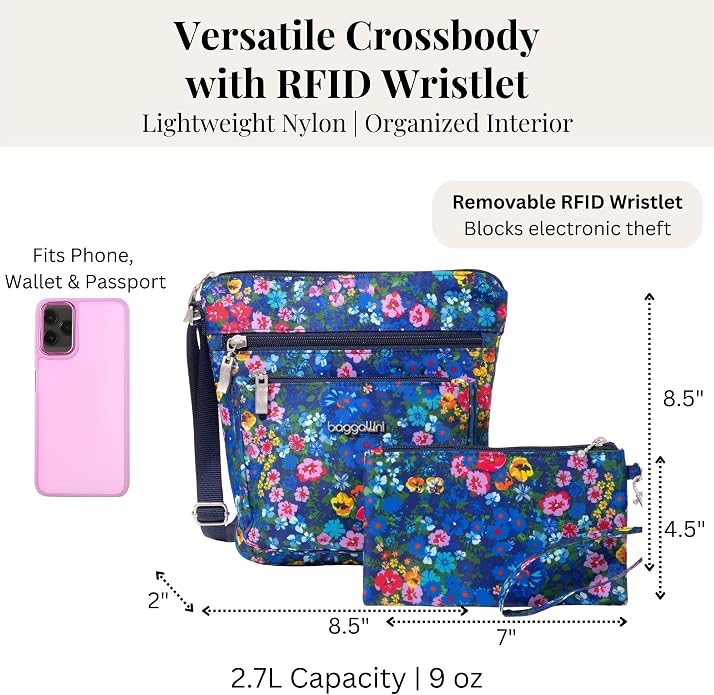 Baggallini Pocket Crossbody Bags for Women 8x8 Small Lightweight Durable Water-resistant Travel Purse W/Rfid