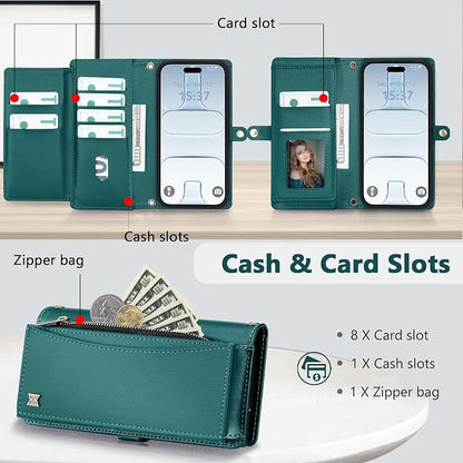 Wallet Case for iPhone Air with Card Holder/Crossbody Wallet/Strap,[RFID Blocking][Magnetic] PU Leather Phone Case for iPhone Air,6.5 in,Green