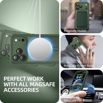 BERFY for iPhone 17 Pro Max Case, Compatible with MagSafe, Built-in Glass Screen Protector, Camera Protection, Shockproof Full Body Phone case 6.9", Translucent Deep Green