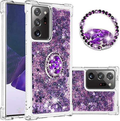 Glitter Case for Galaxy Note 20 Ultra Silicone, Transparent Protective Case Ring Holder Shockproof Phone Cover Glitter Liquid Case Anti Yellowing Scratch Compatible with Samsung Galaxy Note 20 Ultra