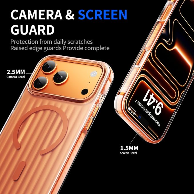 Strong Magnetic for iPhone 17 Pro Max case,1XLens Protector[10Ft Military-Grade Protection] Compatible with fit MagSafe Shockproof Slim Thin Cover case for iPhone 17 Pro Max 6.9 inch,Orange Metal