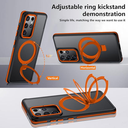 for Samsung Galaxy S21 Ultra Case, Magnetic Adjustable Ring Stand [Fit for Magsafe], [Military-Grade Shockproof Protection] Phone Case for S21 Ultra Case with Kickstand&Ring Holder (Orange)2