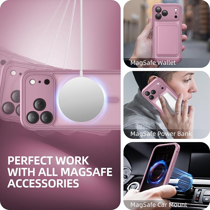 BERFY for iPhone 17 Pro Max Case, Compatible with MagSafe, Built-in Privacy Screen Protector, Camera Protection, Shockproof Full Body Phone Case 6.9", Translucent Palevioletred