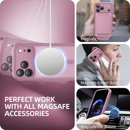 BERFY for iPhone 17 Pro Max Case, Compatible with MagSafe, Built-in Privacy Screen Protector, Camera Protection, Shockproof Full Body Phone Case 6.9", Translucent Palevioletred