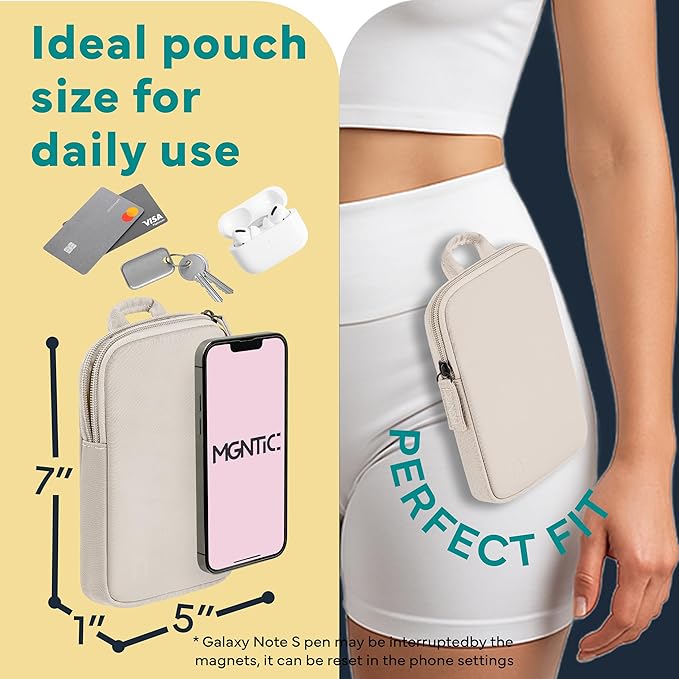 Running Phone Holder – Max Comfort Lightweight Magnetic Pouch for Running & Fitness, Strap-Free Hands-Free Carrier for Waist, Thigh or Chest – Splash Resistant, Breathable – Fits All Phones– Off-white