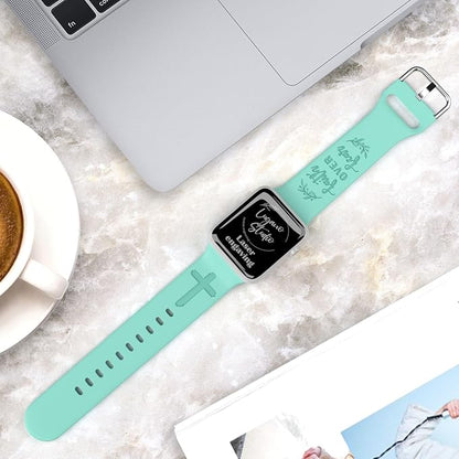 Faith Over Fear Watch Band compatible with Apple Watch Laser Engraved iWatch Band Silicone 38mm 40mm 41mm 42mm 44mm 45mm 49mm Strap Jesus Psalm Christian God (38/40/41/42mm S/M, Beryl)