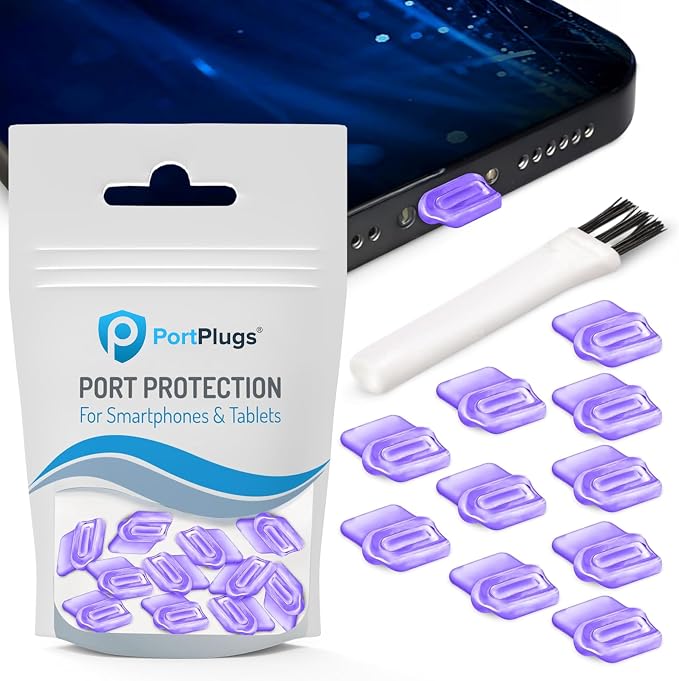 PortPlugs USB-C Dust Plugs - Easy-Grip Design, Compatible with iPhone 15/16/17 & Air, iPad Pro/Mini, MacBook Pro/Air, Galaxy S26-S8, Pixel, Android & USB-C Devices - Purple (10-Pack)