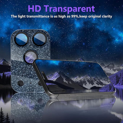 Camera Lens Protector for iPhone 17 Pro Max, Bling Glitter Camera Cover with 9H Tempered Glass Metal Ring, Anti-Scratch Lens Protector for iPhone 17 Pro Max (Glitter - Blue)