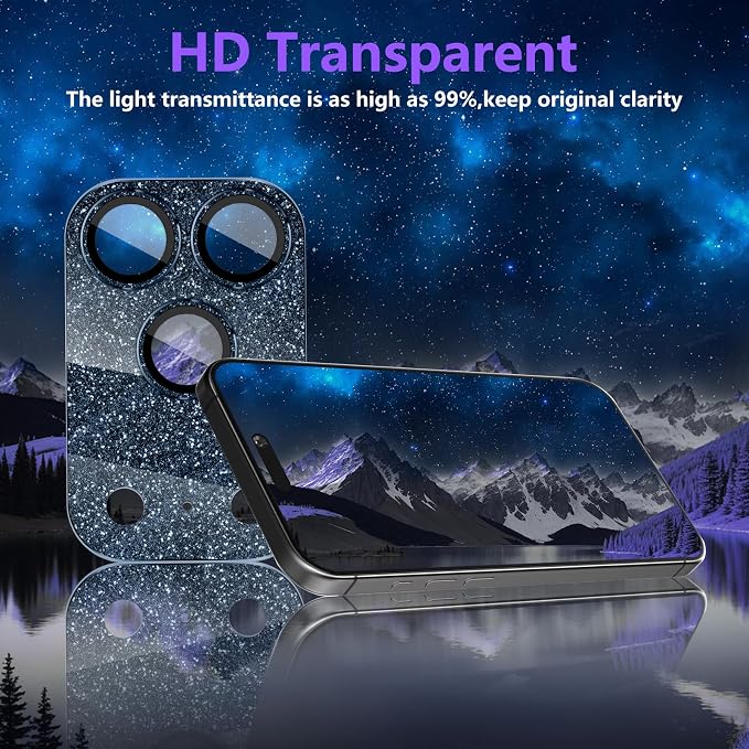 Camera Lens Protector for iPhone 17 Pro, Bling Glitter Camera Cover with 9H Tempered Glass Metal Ring, Anti-Scratch Lens Protector for iPhone 17 Pro (Glitter - Blue)
