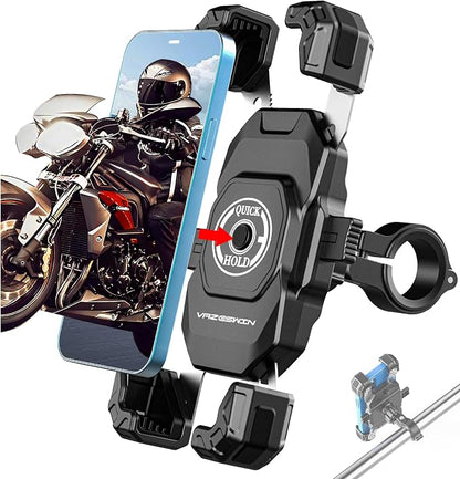 VAZESWIN Motorcycle Phone Mount, 1s Lock Bike Phone Holder, One-Handed Operation Motorcycle Cellphone Mount with Aluminum Alloy Handlebar Mounting Base for Bicycle Scooter, Fit 5.4"-7" Smartphone